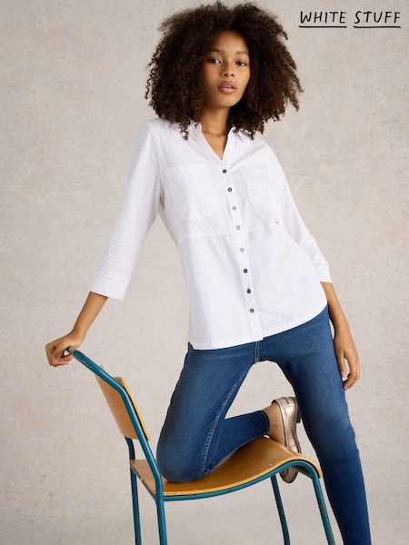 White Stuff White Missy Longline 100% Cotton Mix Shirt (E93652) | 159 QAR