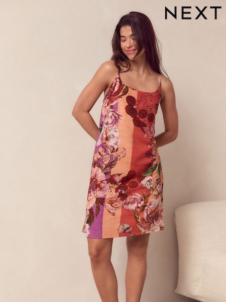 Pink Floral Linen Blend Lightweight Slip (E93670) | R$ 245