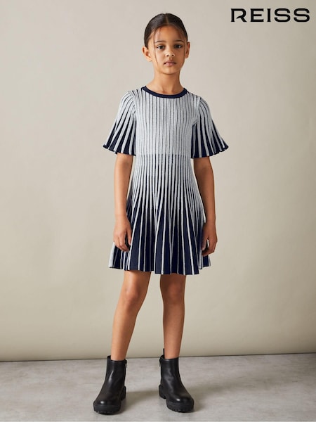 Reiss Silver Ice 4-9 yrs Metallic Contrast Ribbed Dress (E93675) | AED490