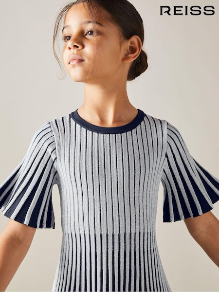 Reiss Silver Ice 9-13 yrs Metallic Contrast Ribbed Dress (E93677) | AED533