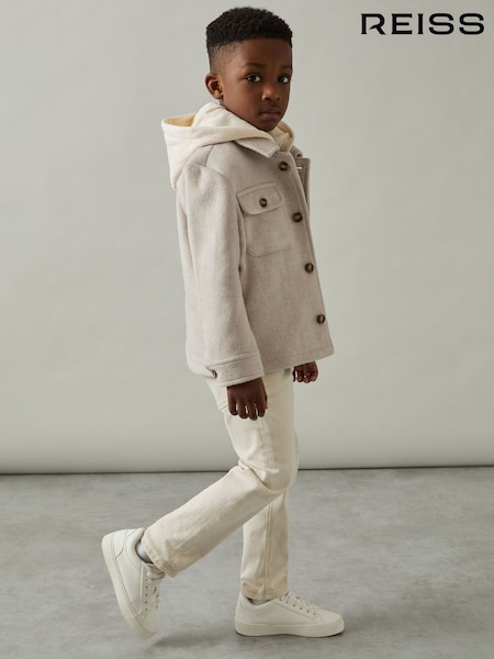 Reiss Stone Liam 9-13 yrs Removable-Hood Brushed-Twill Overshirt (E93683) | €88