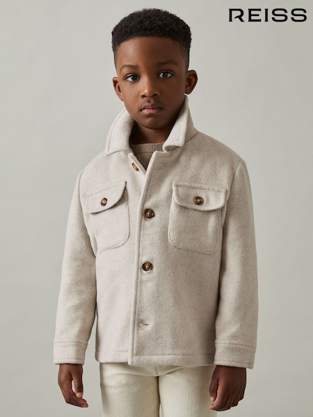 Reiss Stone Liam 3-9 yrs Removable-Hood Brushed-Twill Overshirt (E93689) | €74