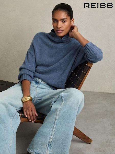 Reiss Blue Corrine 100% Cashmere Roll Neck Jumper (E93692) | €225