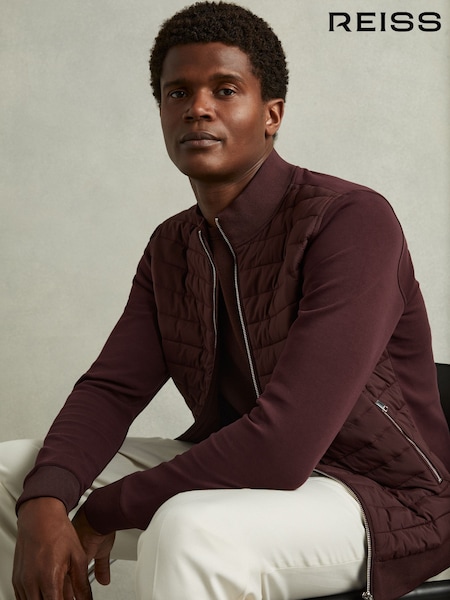 Reiss Bordeaux Freddie Hybrid Quilt and Knit Zip-Through Jacket (E93694) | €125
