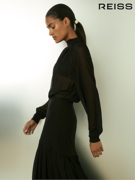 Reiss Octivia Sheer Jersey Gathered Maxi Dress (E93701) | €378