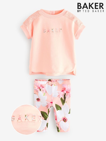 Baker By Ted Baker Peach Pink Top And Floral Leggings Set (E93723) | ‏161‏₪ - ‏176‏ ₪