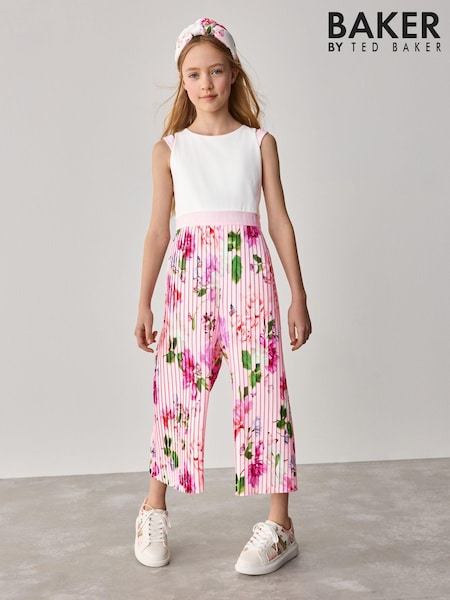 Baker By Ted Baker Pink Pleated Leg Floral Print Jumpsuit (E93728) | ‏201‏₪ - ‏226‏ ₪