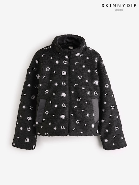 Black Sherpa Cropped Jacket with Embroidery (E93745) | €50