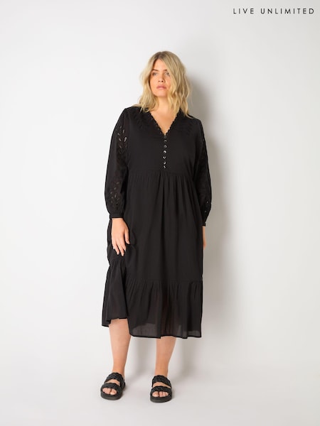 Live Unlimited Curve Cotton Cut Work Detail Black Dress (E93765) | €70