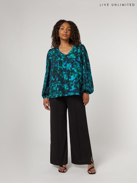 Live Unlimited Curve Petite Jersey Seam Detail Black Trousers (E93773) | 246 LEI