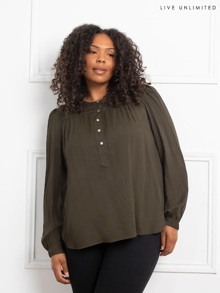 Live Unlimited Green Curve Chambray Boho Blouse (E93793) | €46