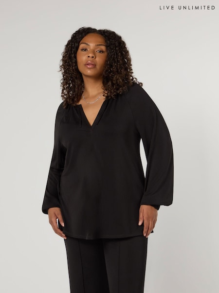Live Unlimited Curve  Jersey V-Neck Raglan Sleeve Black Blouse (E93800) | €37