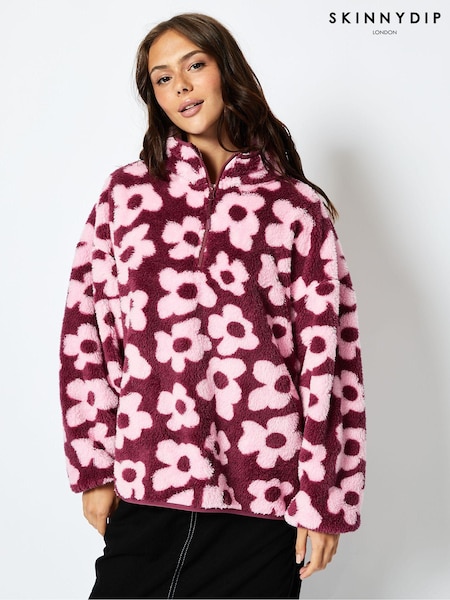 Skinnydip Pink Abstract Floral Longline Fleece (E93838) | ‏251‏₪