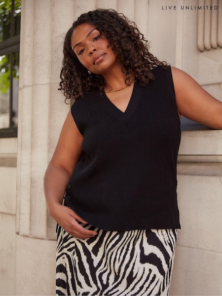 Live Unlimited Black Curve Button Side Knitted 100% Cotton Vest (E93851) | €37