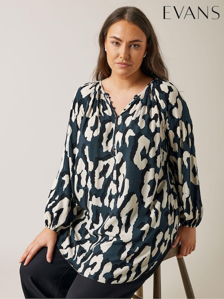 Evans Blue Abstract Animal Print Top (E93914) | ‏196‏₪