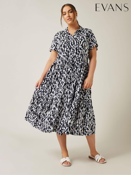 Evans Blue Markings Print Tiered Dress (E93923) | ₪236