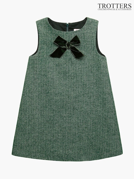 Trotters London Green Herringbone Georgina Bow Dress (E93953) | €82 - €90