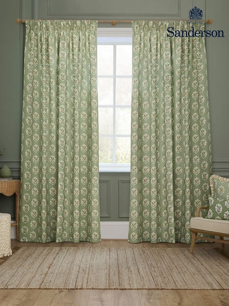 Sanderson Sage Sessile Leaf Printed Pencil Pleat Curtains (E93975) | €119 - €306
