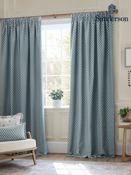 Sanderson Blue Hutton Woven Jacquard Pencil Pleat Curtains (E93978) | €117 - €300
