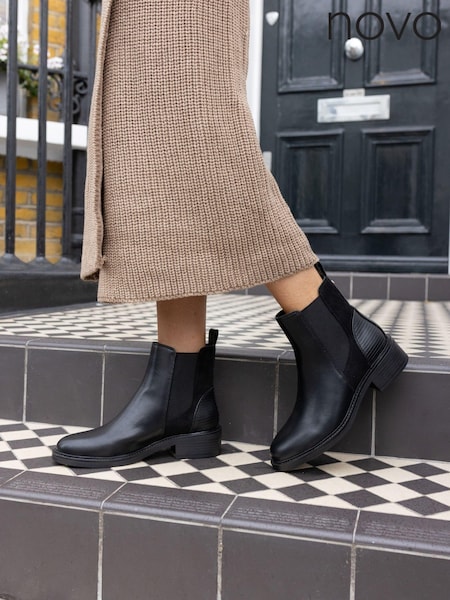 Novo Black Regular Fit Daniela Flat Chelsea Boots (E94080) | €55
