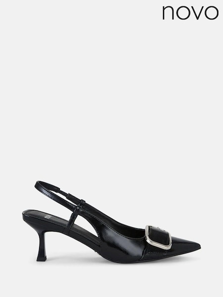 Novo Black Wide Fit Isera Point Slingback Buckle Court Shoes (E94123) | 89 QAR