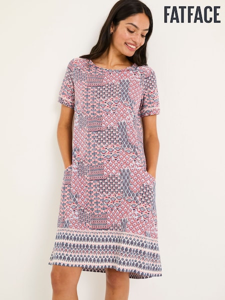 FatFace Simone Pink Geo Short Sleeve Jersey Dress (E94192) | €39.50