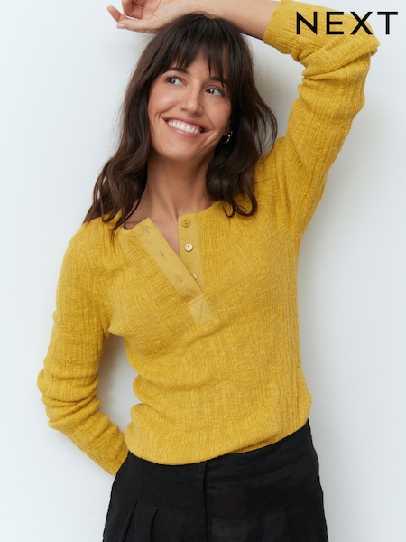 أصفر - Long Sleeve Crew Neck Textured Knitted Top Jumper (E94228) | ‏79 د.إ.‏