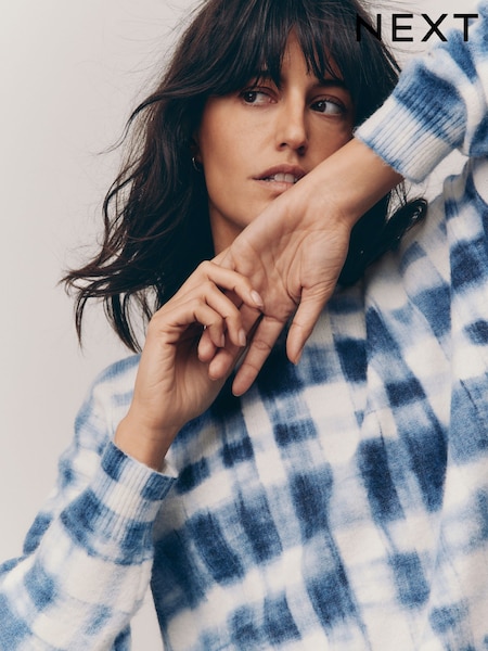 Blue Check Printed Crew Neck Jumper (E94232) | 1,378 UAH