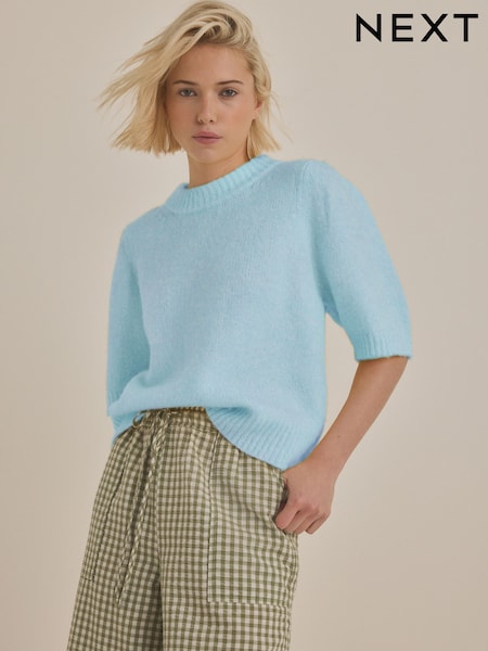 Blue Soft Touch Short Sleeve Knitted Jumper With Wool (E94234) | AED54