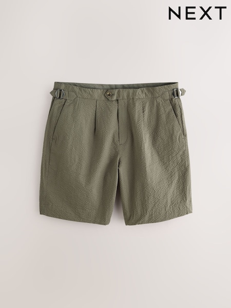 Sage Green Slim Fit Smart Seersucker Textured Shorts With Side Adjusters (E94245) | AZN 75