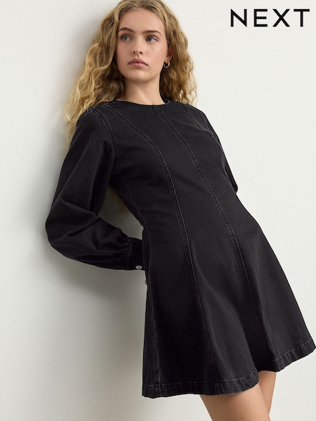 Black Long Sleeve Seam Detail Denim Dress (E94260) | €27