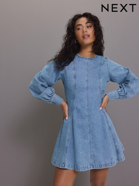 Mid Blue Long Sleeve Seam Detail Denim Dress (E94268) | €27