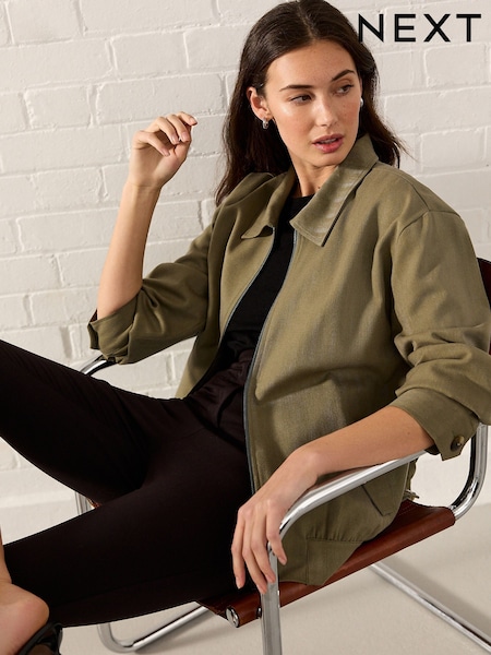 ירוק - Utility Bomber Jacket With Wool (E94279) | ‏184‏₪