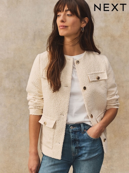 كريم - Collarless Textured Boucle Jacket (E94284) | ‏130 د.إ.‏