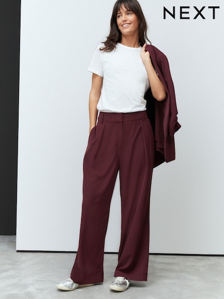 Burgundy Red Elastic Back Wide Leg Trousers (E94288) | €20