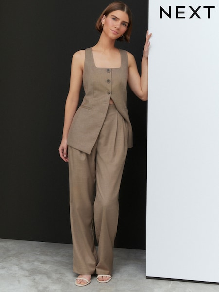ניטרלי - Cross Hatch Pleat Straight Leg Trousers (E94291) | ‏147‏₪