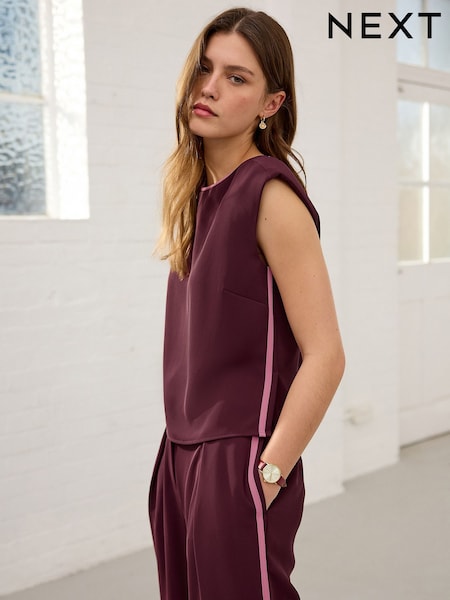 Burgundy Red Sleeveless Top with Tipping Detail (E94305) | AED67