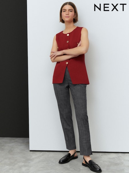 אפור - Checked Shapewear Tailored Slim Trousers (E94306) | ‏113‏₪