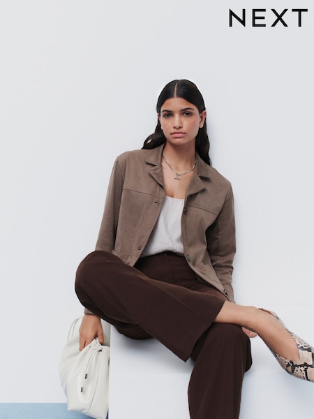 Ruskea - Faux Suede 3 Button Blazer (E94311) | €95