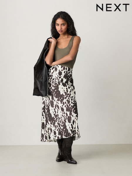 Cow Print Satin Midi Skirt (E94313) | €37