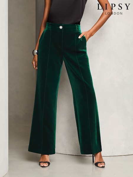 Lipsy Green Velvet Wide Leg Trousers (E94316) | 105 QAR