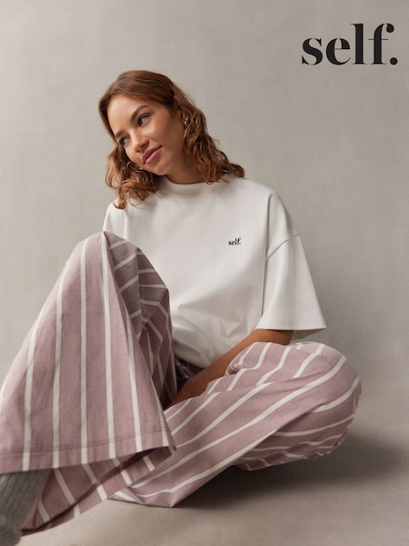 Mauve - self. 100% Kurzarm-Pyjama aus Baumwolle (E94350) | 49 €