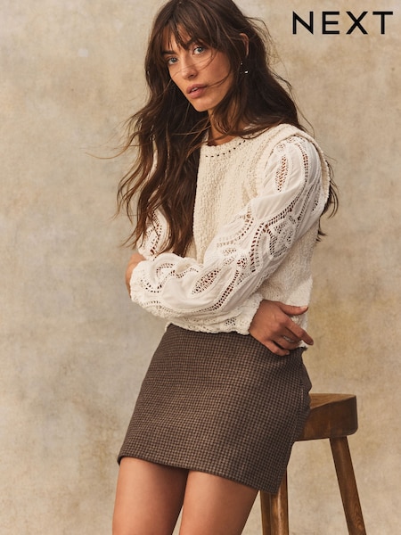 White Ecru 100% Cotton Broidery Knitted Tank Layer Jumper (E94407) | AED201
