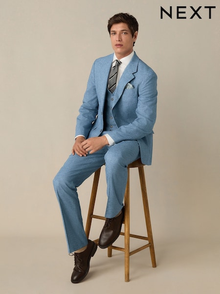 Blue Linen Blend Texture Suit Jacket (E94460) | AED433