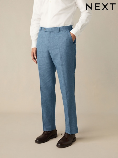 Blue Regular Fit Textured Linen Blend Suit Trousers (E94461) | €70