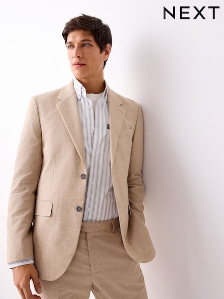 Stone Tailored Fit Linen Blend Texture Suit Jacket (E94472) | €113