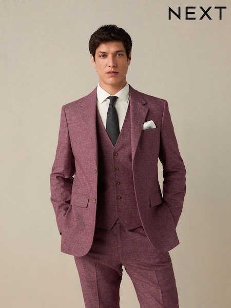 Pink Tailored Fit Linen Blend Texture Suit Jacket (E94490) | €131