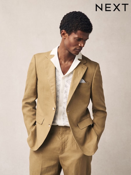Stone Slim Fit Linen Suit Jacket (E94494) | AED525