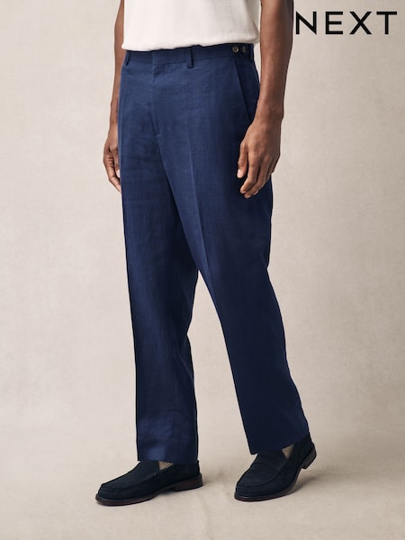 Blue Slim Fit 100% Linen Suit Trousers (E94497) | €78