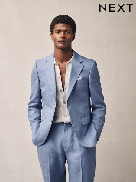 Light Blue Slim Fit Linen Suit Jacket (E94503) | AED525